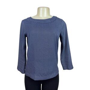 Loft Womens Navy/White Geometric Print Blouse 3/4 Sleeves Sz XXS